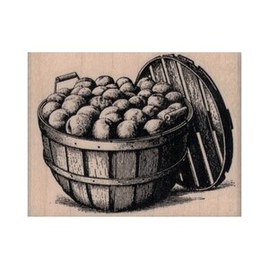 Bushel of Fruit RUBBER STAMP, Apple Stamp, Basket Stamp, Fruit Stamp, Apple Picking Stamp, Apple Bushel Stamp, Harvest Stamp, Fall Stamp