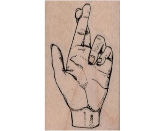 Hand with Fingers Crossed RUBBER STAMP, Crossed Fingers Stamps, Finger Stamp, Good Luck Stamp, Fingers Crossed Stamp, Hand Stamp, Hands