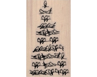 Bird Christmas Tree RUBBER STAMP, Bird Stamp, Christmas Stamp, Christmas Tree Stamp, Holiday Stamp, Christmas Tree Stamp, X-MAS Stamp