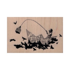 Banksy Criança Pescando Em Barco De Papel CARIMBO DE BORRACHA, Carimbo De Barco, Carimbo De Hora De Brincar, Carimbo De Criança, Carimbo De Pesca, Carimbo De Banksy, Carimbo De Barco De Papel