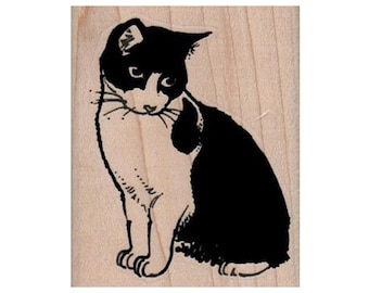 Cat Looking Down RUBBER STAMP, Kitty Stamp, Tuxedo Cat Stamp, Feline Stamp, Cat Lover Stamp, Cat Looking Stamp, Cat Stamp, Kitty Stamp, Cat