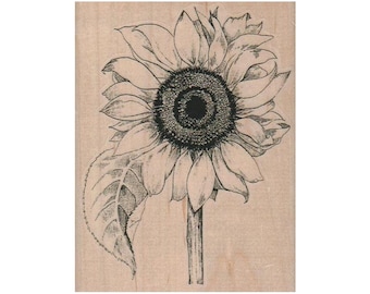 Sunflower RUBBER STAMP, Leafy Sunflower Rubber Stamp, Flower Stamp, Sunflower Stamp, Nature Stamp, Flower Lover Stamp, Garden Rubber Stamp