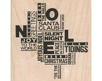 Christmas Collage RUBBER STAMP, Christmas Stamp, Holiday Stamp, Christmas Words Stamp, Xmas Collage Stamp, Christmas Card Stamp