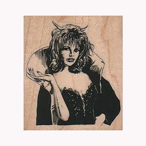 She Devil RUBBER STAMP, Pretty Witch Stamp, Demon Stamp, Halloween Stamp, Witch Stamp Horns Stamp, Sexy Witch Stamp, Halloween Fun, Witch