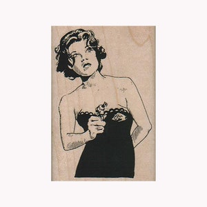 Dame mit Pistole GUMMI STEMPEL, Gun Lady Stempel, Schöne Dame Stempel, Pistolenstempel, Dame Stempel, Shooting Stempel, Frauenstempel, Nachthemd Stempel