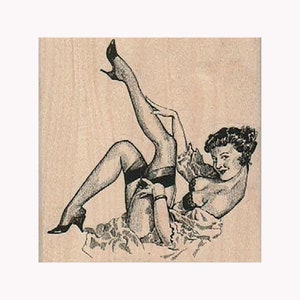 Carimbo de borracha PinUp In Stockings, Carimbo de mulher Pin Up, Carimbo de Lady, Carimbo glamoroso, Carimbo de mulher sexy, Carimbo de salto alto, Carimbo de meia, Lady