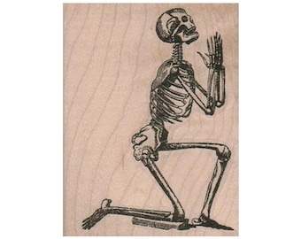 Skeleton Praying/Begging RUBBER STAMP, Halloween Stamp, Spooky Halloween Stamp, Bones Stamp, Pleading Skeleton, Skeletal Stamp, Skull Stamp