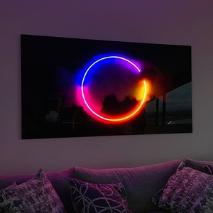 Rainbow Neon Zen Circle LED Sign: Cyberpunk Geometric Wall Decor