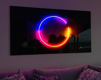 Rainbow Neon Zen Circle LED-skylt: Cyberpunk geometrisk väggdekor