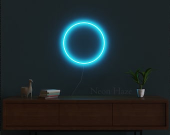 ZEN Circle Neon , led neon light ring , cyberpunk decor , japanese enso sign decoration , blue glow circle