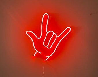 Rock and roll sign, rolling stones music led neon light