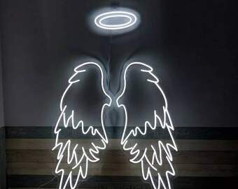 Engelsflügel LED Neon Schild - Wanddekoration für Schlafzimmer, Salon, Veranstaltungen - Pink Weiß Licht Kunst - Ästhetischer Engel Neonlicht