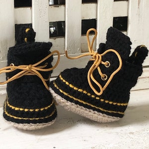 Doc Marten Style Crochet Booties, baby booties, baby gift, pregnancy announcement, work boots, baby shower, baby gifts