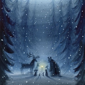 Kerstkaarten uit Noorwegen Scandinavie Illustratie winterdieren Kerst winter sneeuw aquarel Watercolor kaarten image 2