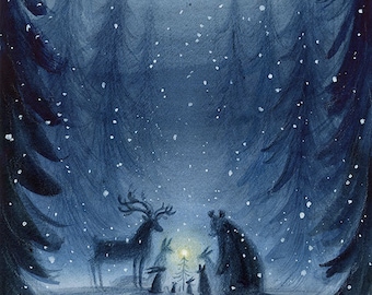 Kerstkaarten uit Noorwegen | Scandinavie | Illustratie | winterdieren | Kerst | winter | sneeuw | aquarel | Watercolor | kaarten