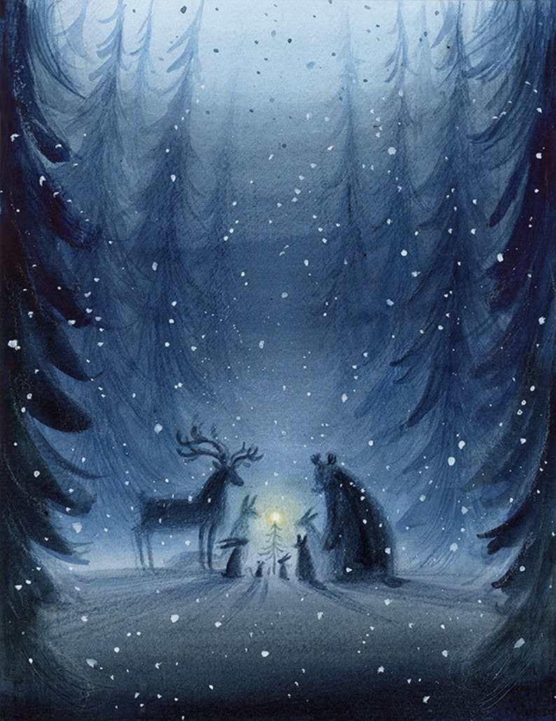 Kerstkaarten uit Noorwegen Scandinavie Illustratie winterdieren Kerst winter sneeuw aquarel Watercolor kaarten image 2
