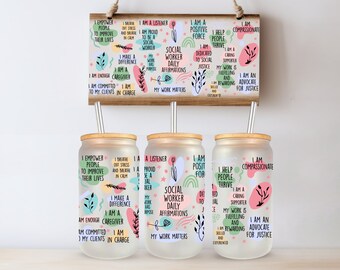 Mom Affirmations, Social Glass Cup, Tumbler, Daily Affirmation 16oz Can Glass, Gift for a Friend, Book Lover, Coffee Glass,Teacher Gift, GFF