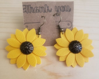 Handmade Sunflower faux leather Earrings