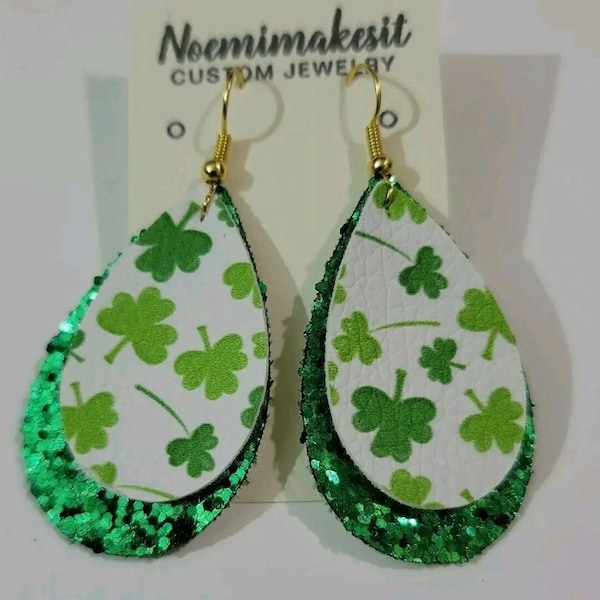 Handmade 2 layers Green Glitter St Patrick's Day Earrings