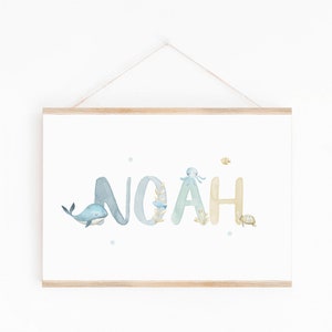 Individuelles Namensposter "Meerestiere" | Poster Name | Namensschild | Kinderzimmer | Poster Tiere | Poster Wale | Ocean | Unter Wasser