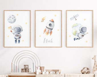 Poster Set Astronaut | Personalized | Set of 3 | Space Poster | Children's room | Planet Poster | Boys' poster | Gift Baptism | Gift