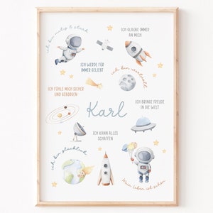 Personalisiertes Affirmationsposter Weltall | Affirmationen für Kinder | Poster Astronaut | Kinderzimmer | Geschenk | Kinderzimmerposter