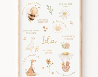 Personalized bee affirmation poster | Affirmations for children | Boho poster | Nursery poster | Gift | Poster for boys and girls