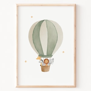 Poster Safari Ballon |  Poster Löwe | Poster Giraffe | Poster Elefant | Kinderzimmer | Kinderzimmerposter | Poster Tiere | Geschenk | Taufe