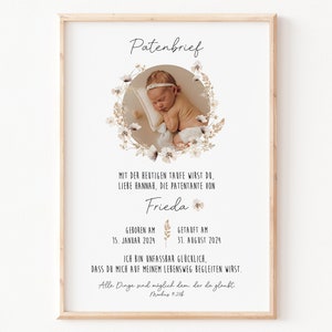 Patenbrief Boho mit Foto | Patenurkunde | Patenschaft | Geschenk Paten | Taufe | Geschenk Patentante | Geschenk Patenonkel | ohne Rahmen