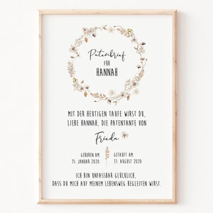 Patenbrief "Boho" personalisiert | Patenschaft | Patentante/ Patenonkel | Taufe | Patenbrief Eukalyptus Bunt | Geschenk | ohne Rahmen