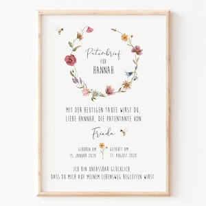 Patenbrief personalisiert | Wildflowers | Patenschaft | Patentante/ Patenonkel | Taufe | Patenbrief Biene | Geschenk | ohne Rahmen