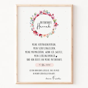 Patenbrief personalisiert | Patenschaft | Patentante/ Patenonkel | Taufe | Patenbrief Blumen | Geschenk | ohne Rahmen