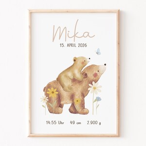 Geburtsposter Bären | Kinderzimmerposter | Meilenstein | personalisiertes Geschenk zur Geburt | Taufe | Geburtstag | Poster Bär