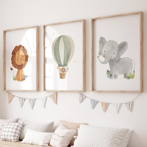 Poster Set Safari | 3er Set | Tier Poster | Kinderzimmerposter | Safariposter | Safaritiere | Geschenk Taufe | Poster Löwe | Poster Elefant