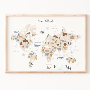 Weltkarte Tiere A3 |  Poster Tiere | Kinderzimmerposter | Poster Weltkarte | Geschenk | Geburtstagsgeschenk |  Geschenk Taufe | Tiere lernen