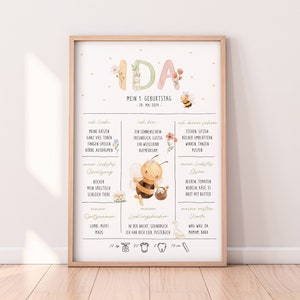 1. Geburtstag Meilensteinkarte "Biene" | Meilensteintafel | Geburtstagstafel Geschenk | Baby | 2. Geburtstag | 3. Geburtstag