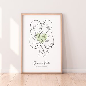 Personalized Birth Poster Twins with Heart | Baby Poster | Baby Illustration | Gift | Gift Twins | Nursery poster