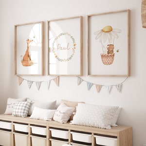 Poster Set Fuchs Ballon | Personalisiert | 3er Set | Tier Poster | Kinderzimmer | Poster Ballon | Poster Fuchs | Geschenk Taufe | Geschenk