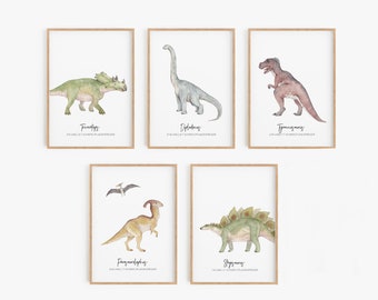 Dinosaur poster set | Set of 5 dinosaur posters | Dinosaur poster | Children's room poster | Birthday gift | Dinosaur fans poster