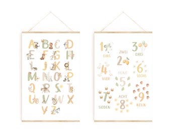 Poster Set ABC + Numbers without bar | Learn numbers | Learn ABC | Children's room | School poster | School gift | Children's room poster