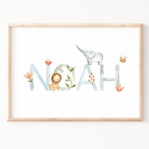 Individuelles Namensposter | Poster Name | Namensschild | Kinderzimmer | Poster Tiere | Individuelles Geschenk | ohne Rahmen