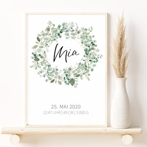 Geburtsanzeige "Eukalyptus" | Geburtsposter | Meilenstein | personalisiertes Geschenk zur Geburt | Taufe | Geburtstag