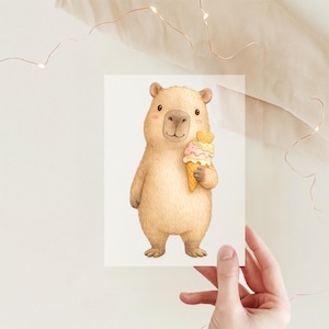 Bügelbild 'Capybara' | 10,5 x 5,5 cm | Aquarell | DTF Transfer | Motiv zum Aufbügeln auf Kinderkleidung