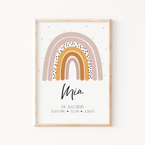 Geburtsanzeige "Regenbogen Rosa-Orange" | Geburtsposter | Meilenstein | personalisiertes Geschenk zur Geburt | Taufe | Geburtstag