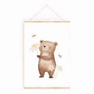 Poster Bär Gänseblümchen |  Poster Bär | Kinderzimmer | Kinderzimmerposter | Poster Tiere | Geschenk | Taufe