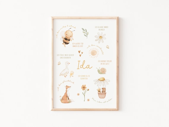 Personalisiertes Affirmationsposter Biene | Affirmationen für Kinder | Poster boho | Kinderzimmerposter | Geschenk | Poster Jungs & Mädchen