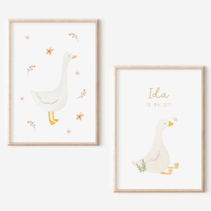 Personalisiertes Poster Set  "Gans" | Namensposter | Geschenk Geburtstag | Kinderzimmer | Poster Gans | Poster Geburt | Poster Blumen