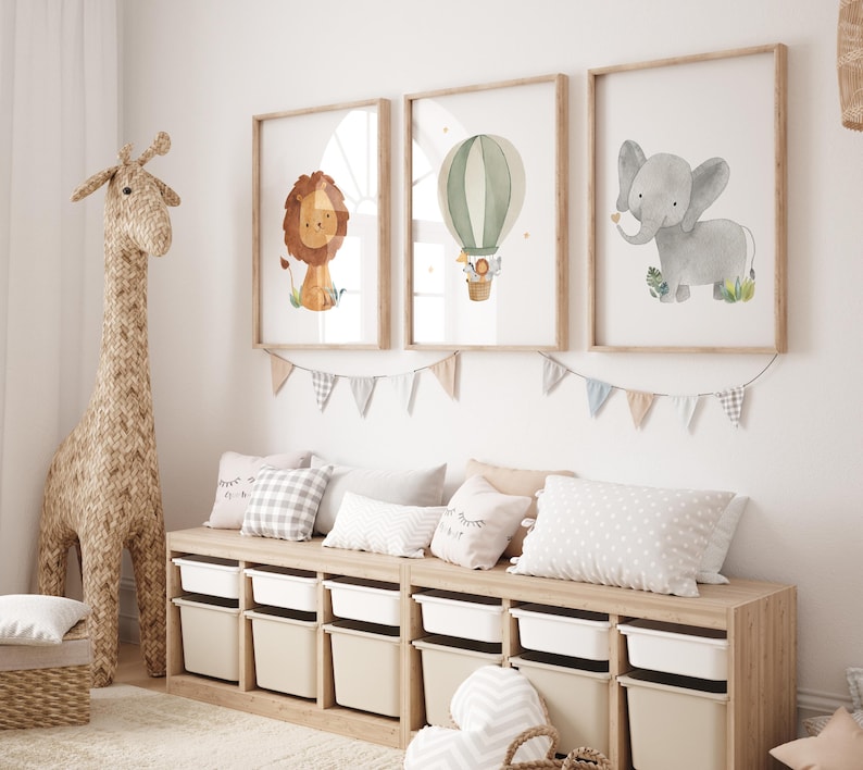 Poster Set Safari | 3er Set | Tier Poster | Kinderzimmerposter | Safariposter | Safaritiere | Geschenk Taufe | Poster Löwe | Poster Elefant