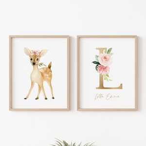 PosterSet Reh & Namensposter | Kinderzimmer | Tierposter | Poster A4/ A3 | Poster Kinderzimmer | Geschenk Taufe | Geburtstag | Mädchenposter