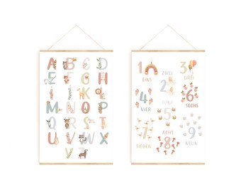 Poster Set ABC + Numbers without bar | Learn numbers | Learn ABC | Children's room | School poster | School gift | Children's room poster